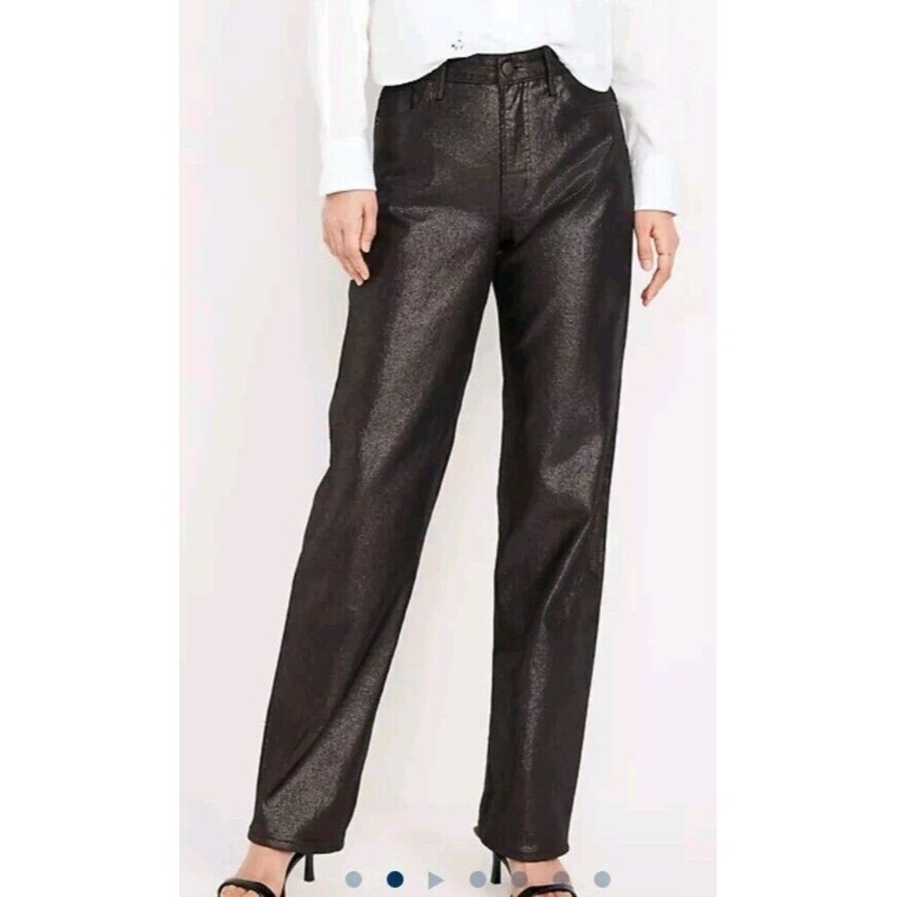 NWT Women's Old Navy High Waisted OG Shine Loose Jeans Size 6 Black Shine $55